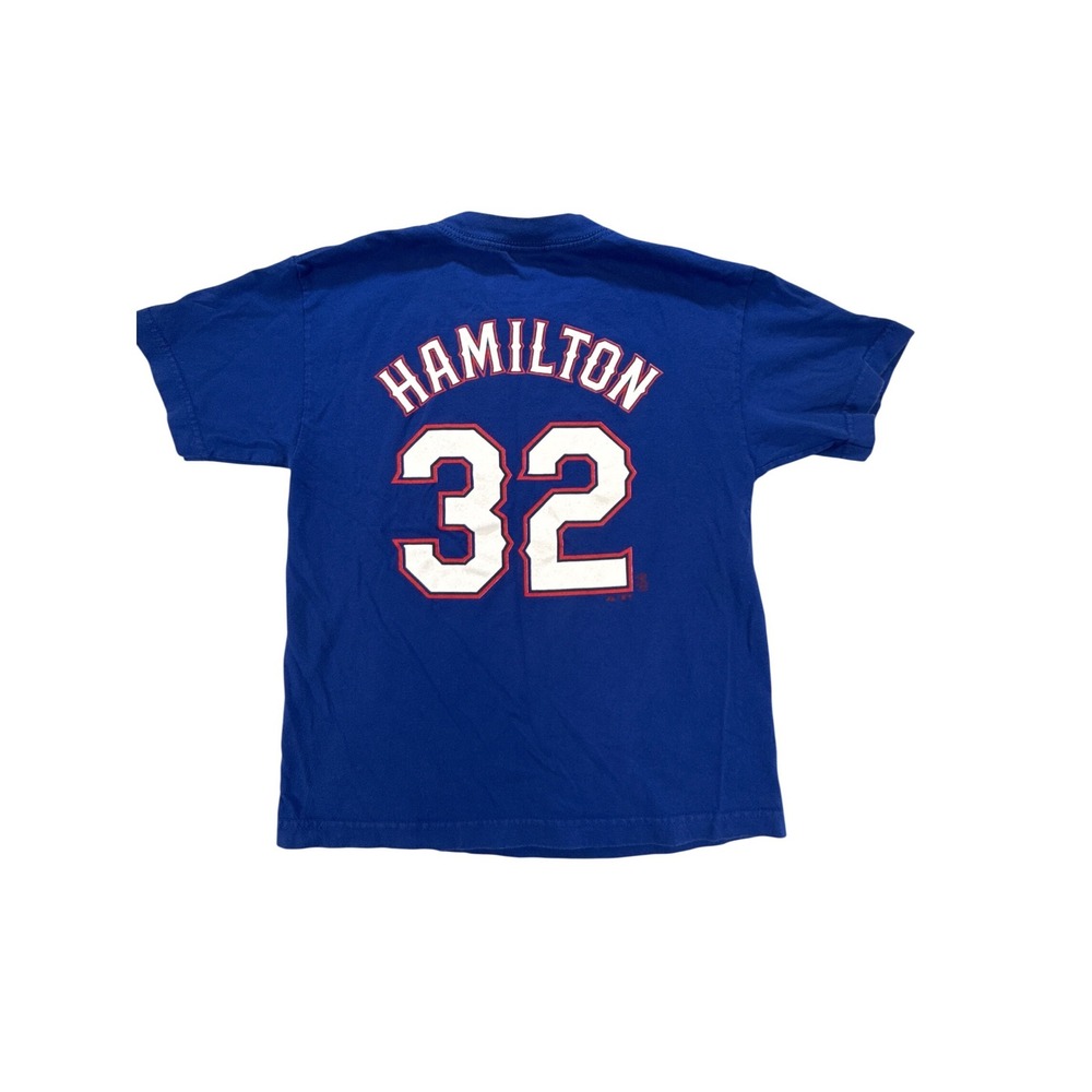 Majestic Texas Rangers Josh Hamilton‎ 32 Youth T-Shirt Blue Kids Medium MLB Tee